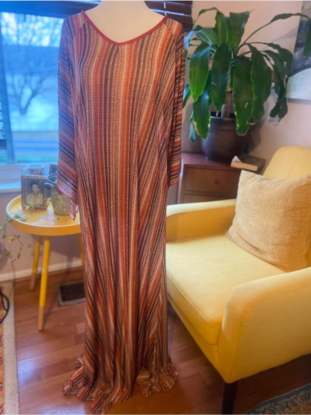 Vintage Striped Knit Maxi Dress in Rust and Blue